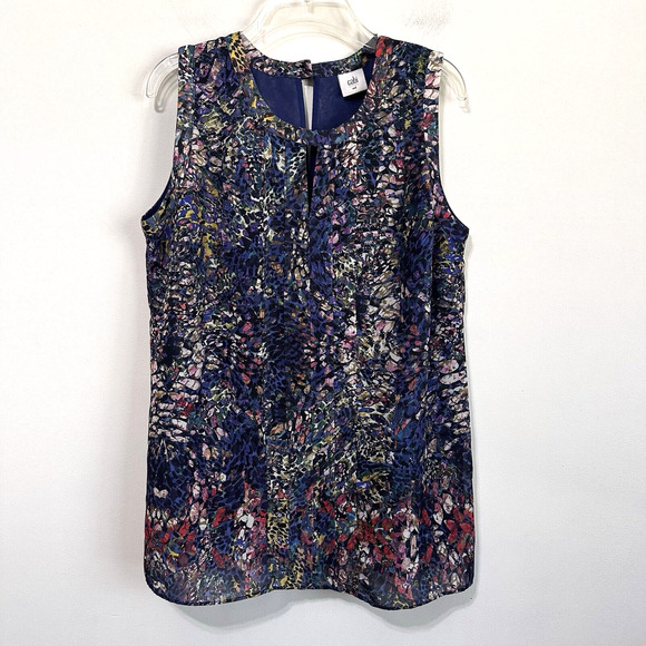 CAbi Stained Glass Keyhole Sleeveless Top M Lined Blue Career Summer #3093 Shirt - Picture 1 of 13